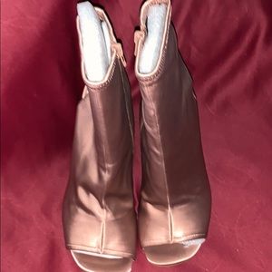 Satin, open toe and back booties